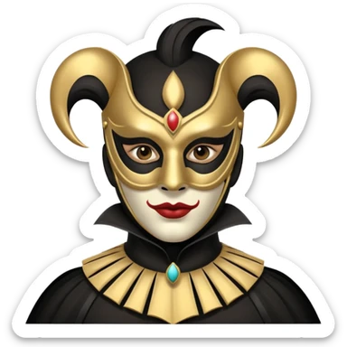 masked circus acrobat portrait, head and shoulders only, elegant carnival mask, dark outfit collar, dramatic expression, 3D cartoon, mobile game icon style, clean background, no text, no watermark
 
 sticker
