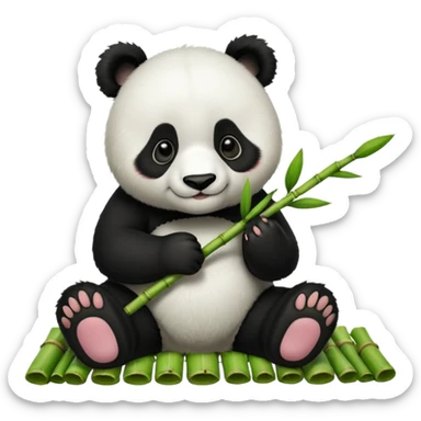 Panda eating bamboo on a table sticker