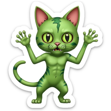 green zombie cat full body with action pose sticker
