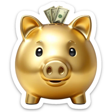 Piggy bank, golden, with money sticker