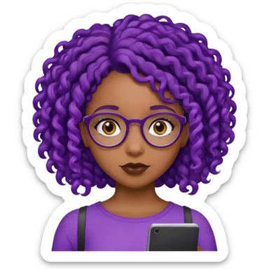 this emoji 🤓 but it’s a black girl with purple black curly hair no shoulders  sticker