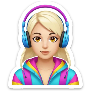 Russian rave artist with headphones and colorful outfit performing sticker