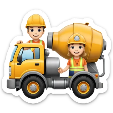 Kids driving cement mixer sticker