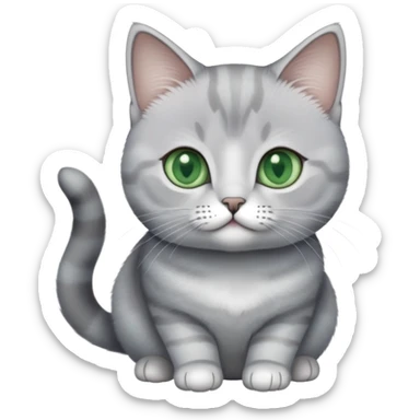 british short hair cat with white and little light grey highlights, green blueish eyes 1years old sticker