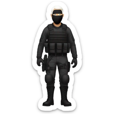 male, tall, white skin, black mask, tactical gear, combat boots sticker