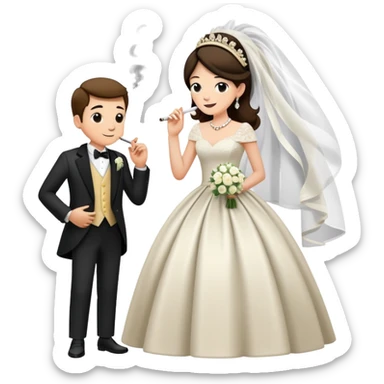 Person in fancy clothes sneaking into a wedding ceremony with a mischievous grin, uninvited guest, smoking sticker