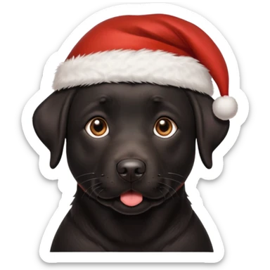 A cute, all-black Labrador Retriever, about 2 years old, wearing a Santa hat. (I need English) sticker