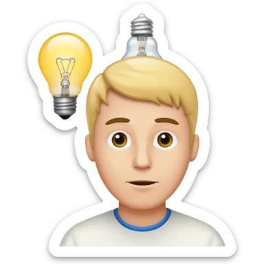 white man with light bulb over head, came up with idea sticker