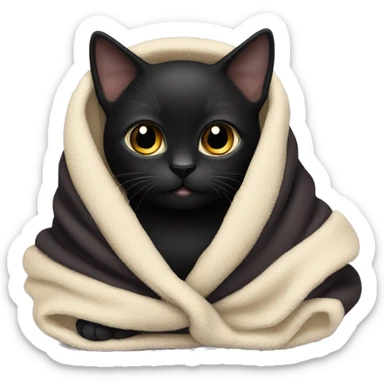 black kitten in a blanket sticker