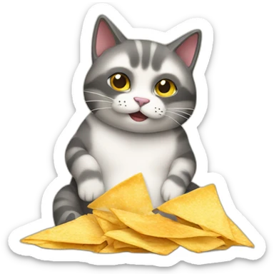 Tubby cat eating nachos sticker