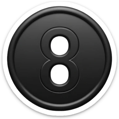 Minimal emoji, number 8 made of solid matte black metal, thick symmetrical form, subtle metal texture, deep shadows, no glow, no neon, flat emoji design, centered sticker