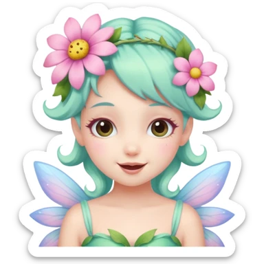 cute pastel fairy girl flower head decoration wink sticker