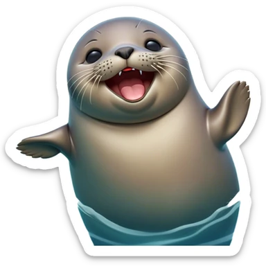 Cinematic Cute Yawning Seal Portrait Emoji, Head tilted slightly with a dramatic, wide-open yawn, showcasing a lustrous, sleek body and half-closed, drowsy eyes exuding cozy contentment, Simplified yet irresistibly adorable features, highly detailed, glowing with a soft, cozy oceanic glow, high shine, relaxed yet expressive, stylized with a dash of whimsical marine charm, soft glowing outline, capturing the essence of a drowsy yet affectionate seal that seems ready to drift out of the screen for a nap! sticker