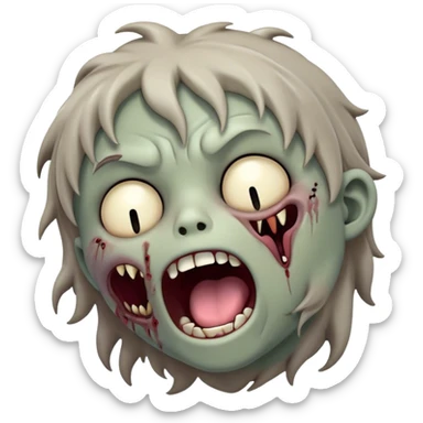 Cinematic Cute Yawning Zombie Portrait Emoji, with a delightfully quirky, slightly disheveled face in muted ashen tones, head tilted back in a big, funny yawn that reveals quirky stitches and playful gaps, simplified yet irresistibly charming, highly detailed with a soft, eerie glowing outline capturing the sleepy, offbeat vibe of a zombie taking a nap! sticker