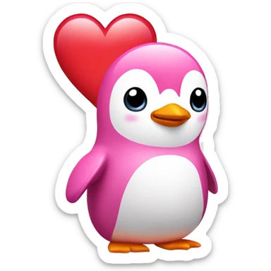 Pink penguin holding heart sticker