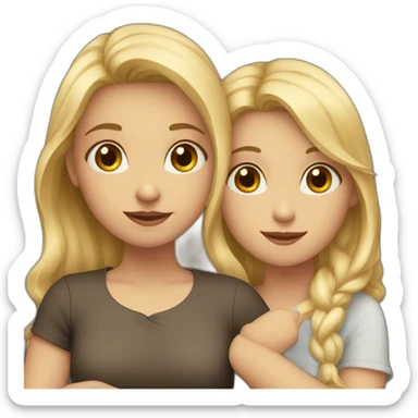 Two Girls are hugging each other. One girl has blond hair and Light eyes and the second girl has both dark hair and eyes sticker