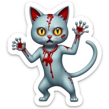 bloody zombie cat full body with action pose sticker