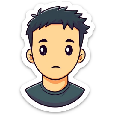 young man with a troubled look on his face, cartoonish sticker style sticker