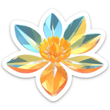 A crystal flower with faceted petals, glowing softly, in a modern 3D illustration style. sticker