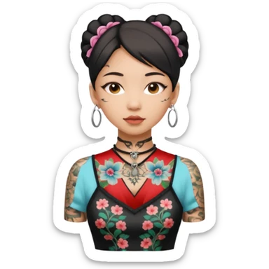 asian girl with neck tattoo and 2 string dress sticker
