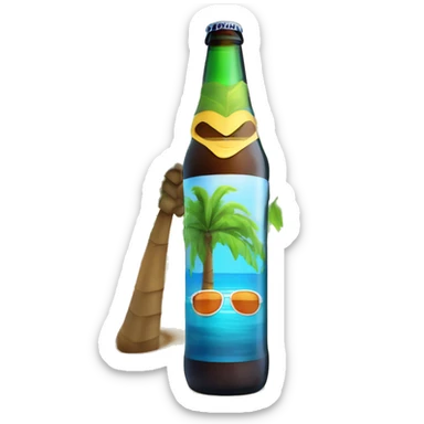 Una botella de cerveza con una camisa de palmeras de playa y lentes de sol.  sticker