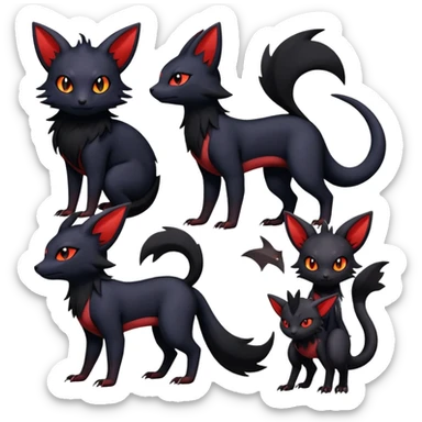 Salandit-Umbreon-Litten-Zorua-Noibat-Fakémon-hybrid-creature (full body)  sticker