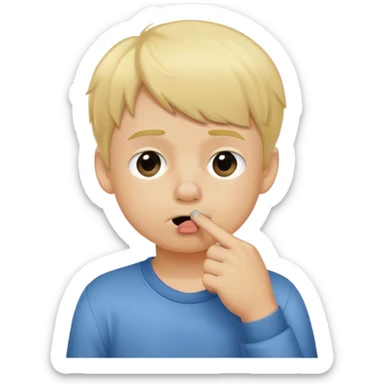 blond headed boy picking his nose with single fingure sticker