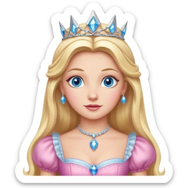Glinda from the Wizard of Oz with blue eyes, blonde long hair, pink outfit sticker