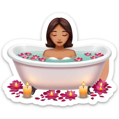 A white bathtub with warm water, with flower petals and scented tea candles, romantic lush warm colors sticker