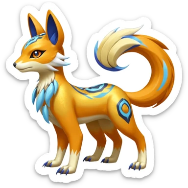 Tribal Exotic Meloetta-Lombax-Renamon-Protogen-Palkia-hybrid-fusion-Fakémon-creature, full body sticker