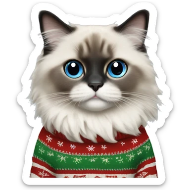 blue point ragdoll wearing christmas sweater sticker