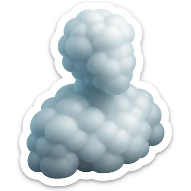 shoulder-up person fully made of white fluffy bulging clouds, matte glass style sticker