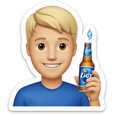 blonde guy holding bud light sticker