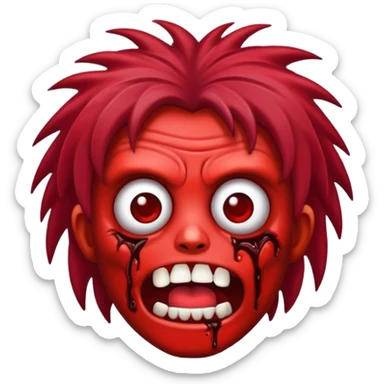 Emoji de zumbi com cabelo vermelho escuro, médio, de olhos castanhos escuros  sticker