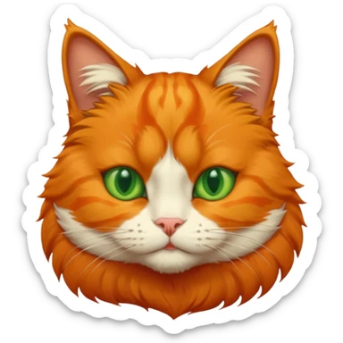 orange cat missing one an eye and with one green eye, with an orange patch of fur near his nose sticker