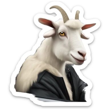 Goat in black puffy coat driving a black Hummer sticker