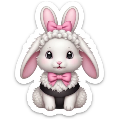 curly white bunny with pink bow sticker