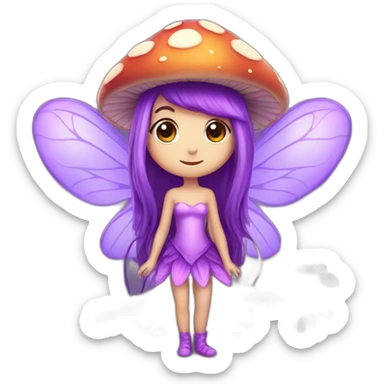 Cute purple mushroom fairy with long hair sticker