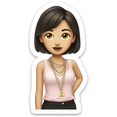 Brunnete Chanel Asian Girl with Birkin bag and Chanel necklace sticker