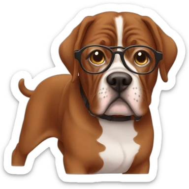 brunette in specs with french mastiff sticker