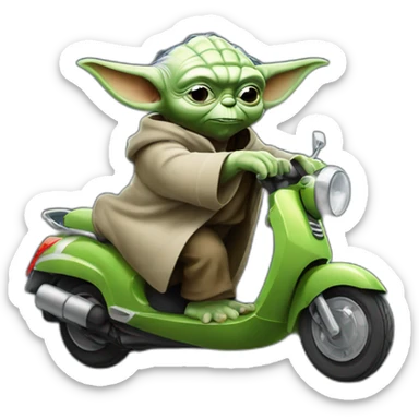 Yoda sur scooter en roue arrière sticker