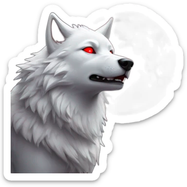 White wolf with red eyes howling at the red  moon sticker