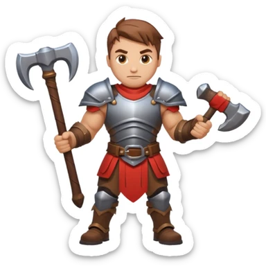 An emoji representing the "ironman challenge" for an Albion Online mmorpg character who crafts everything themselves the hard way, and does not buy or sell items in-game. Think of ironman marathons as a guiding principle. sticker