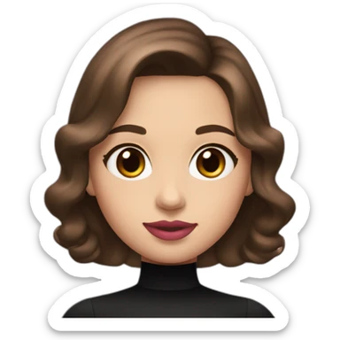 A girl with brown eyes, brown hair, plump pink lips with an oval face in a black dress sticker