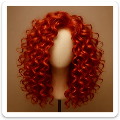a curly red wig, vibrant and voluminous sticker