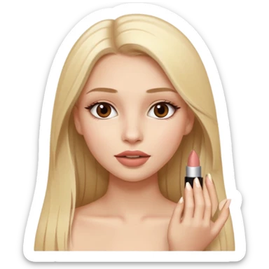 una chica con pose divertida de 18 años con los labios con pintalabios nude y los ojos maquillados, de piel blanca con el pelo liso, largo y rubio, ojos marrones GUAPA sticker