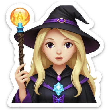 dark witch girl with long blonde hair and magic light stick sticker