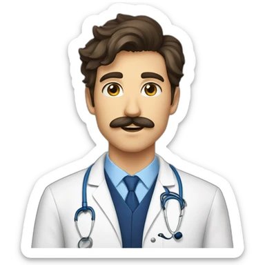 Jeune docteur mâle Brun, aux YEUX BLEUS, portant une moustache et un bouc  sticker