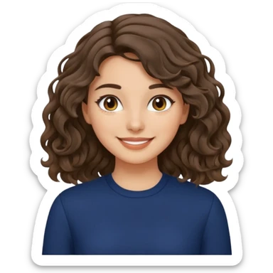 A brunette wavy hair girl, with fair/olive skin, simple makeup wearing navy blue clothes sticker