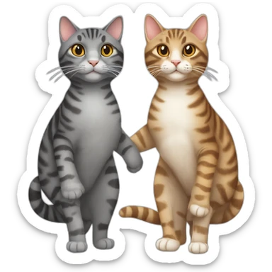 One tortoiseshell tabby cat and one gray tabby cat holding hands sticker